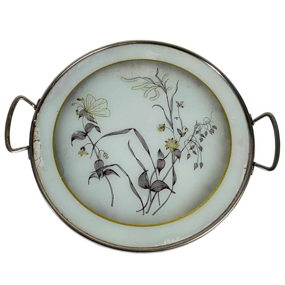 MCM West German Serving Tray Cake Plate Floral Design 11" Silver Handles VTG